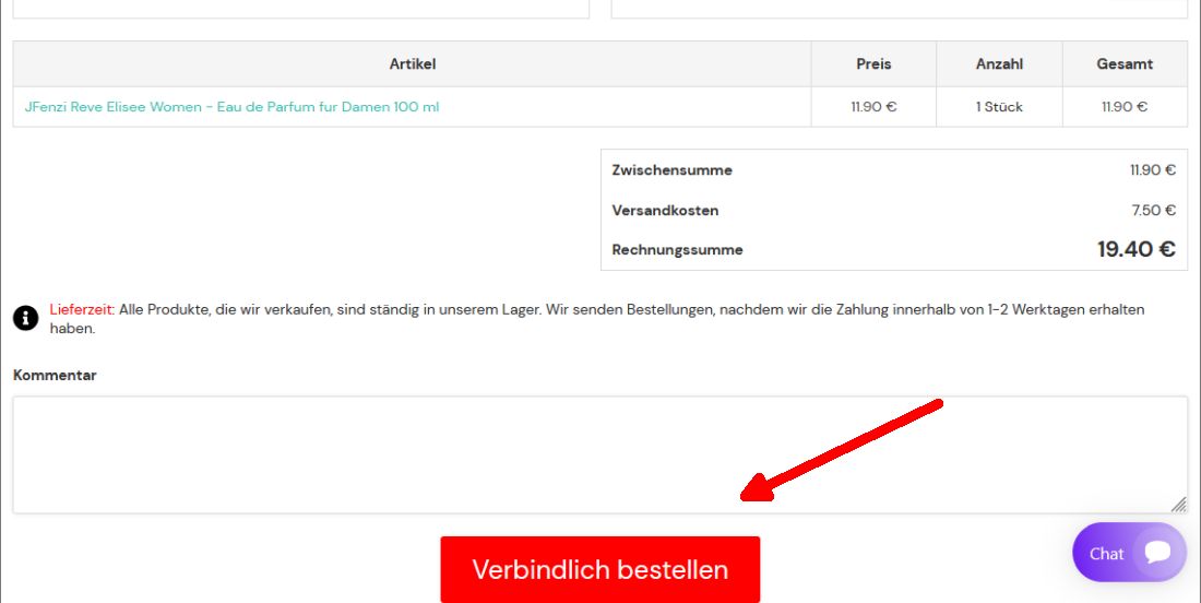 Daten bestätigen und Bestellung abschließen