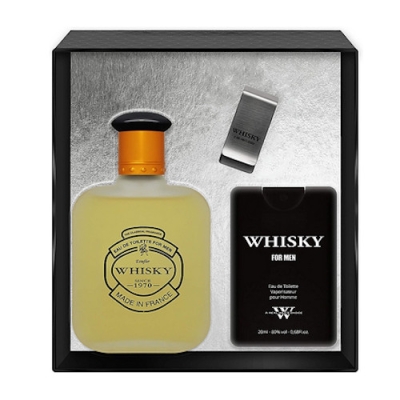 Evaflor Whisky - Set fur Herren, Eau de Toilette 100 ml, Eau de Toilette 20 ml, Geldscheinklammer