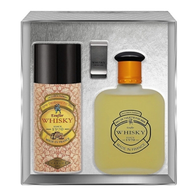 Evaflor Whisky - Set fur Herren, Eau de Toilette 100 ml, deodorant 150 ml, Geldscheinklammer